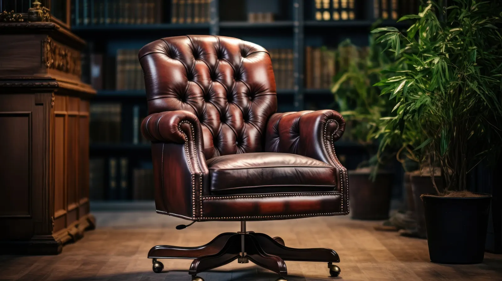 Sillón de escritorio capitoné en cuero